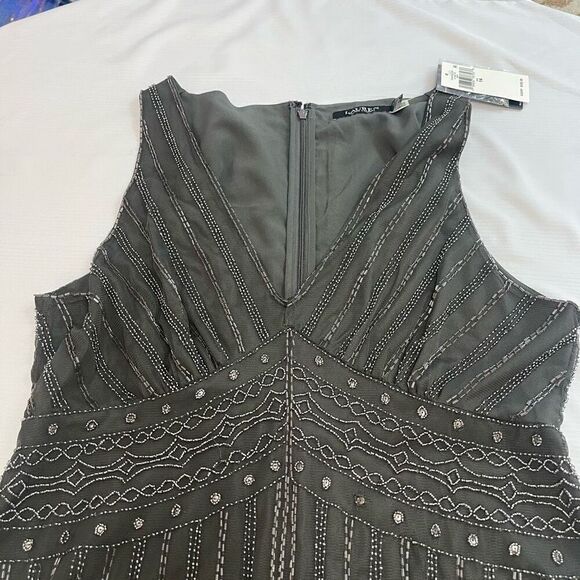 NWT Lauren Ralph Lauren Black Label Grey Beaded Embellished Dress Size 14 New - Picture 2 of 9